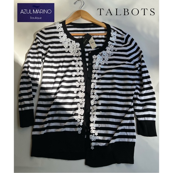 Talbots — Striped Cardigan w/ floral sequin •Cardigan con lentejuelas de flores• - Picture 4 of 8